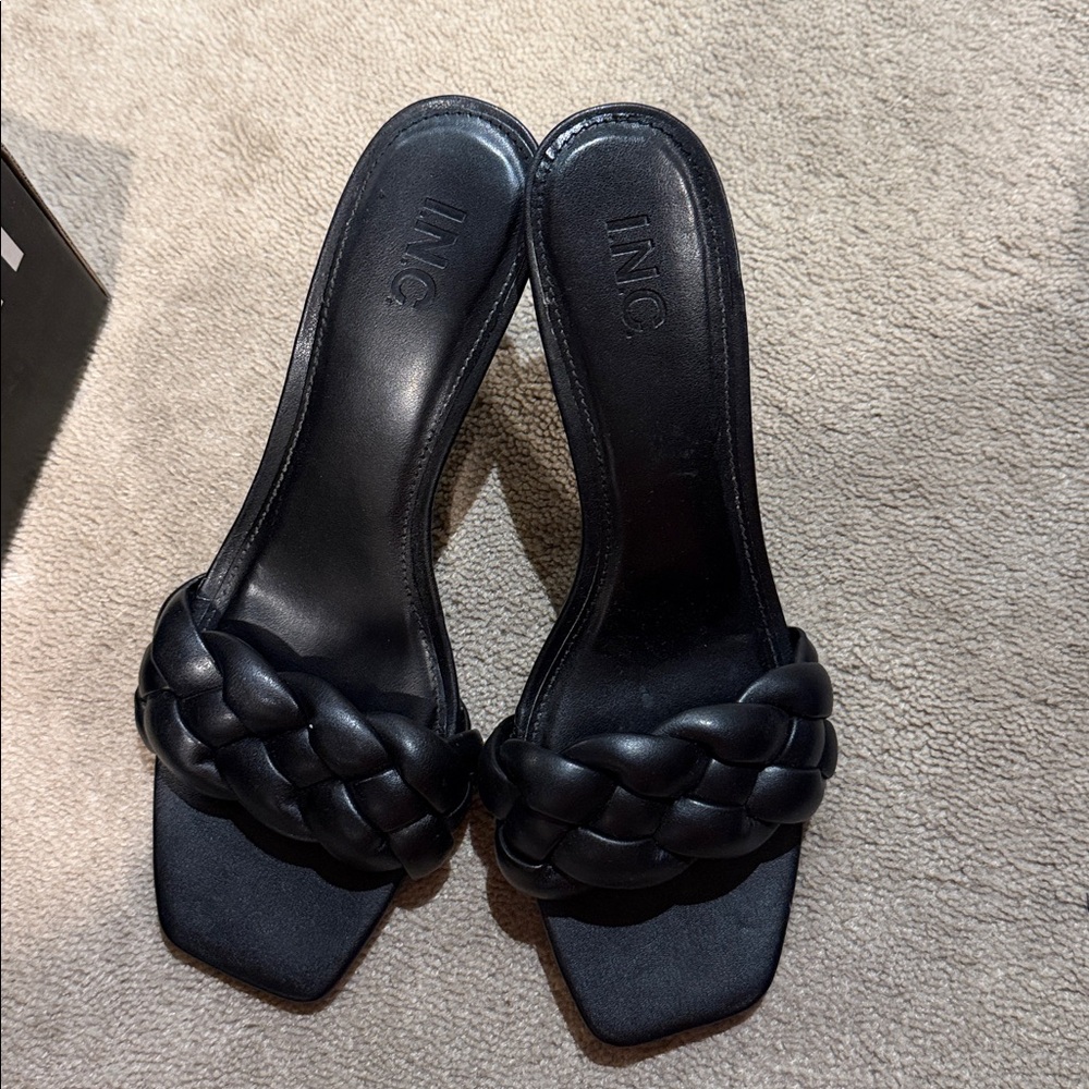 INC Black Braided Slide Sandals